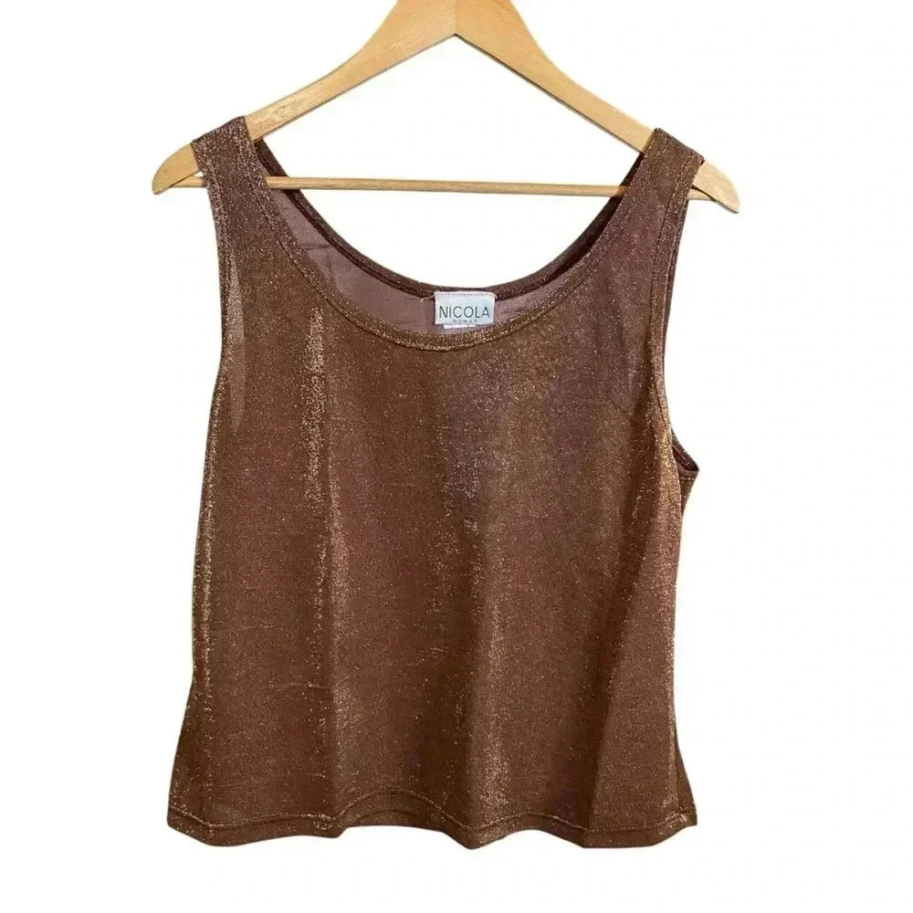 NICOLA Women's Top Blouse Scoop Neck Sleeveless Brown Size see measurements